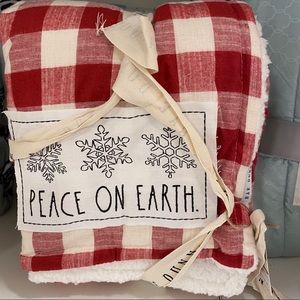 Rae Dunn PEACE on EARTH red blanket throw sherpa